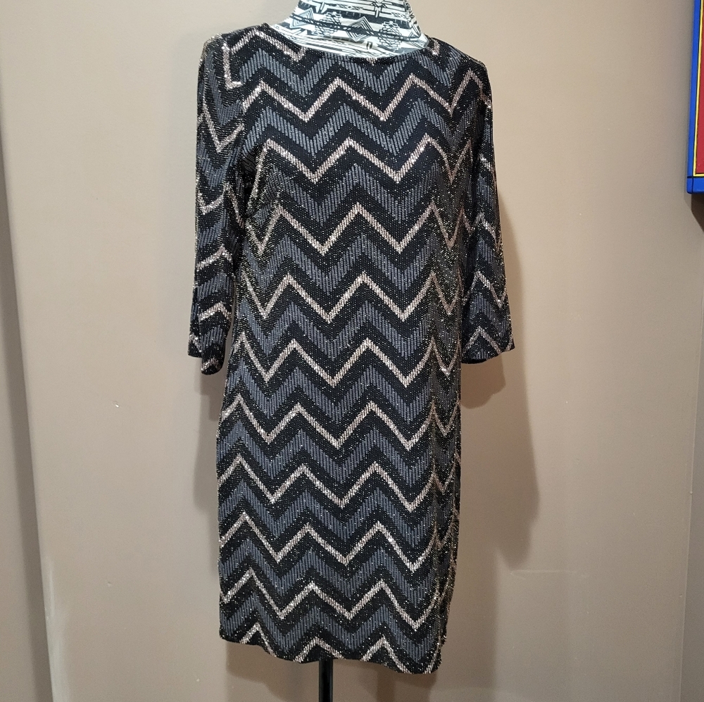 Studio One New York Metallic Chevron Cocktail Dress sz 8